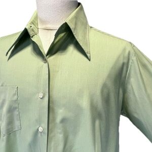 VINTAGE 70s‎ disco dagger collar men’s button down dress shirt Sage green large